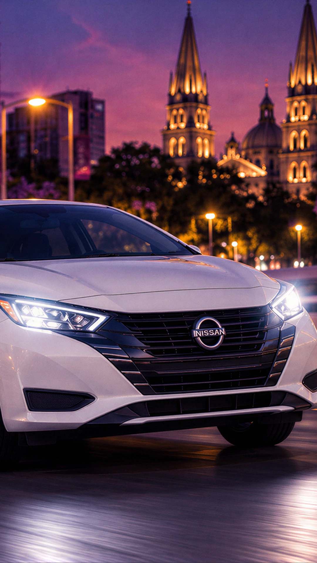Nissan blanco de BESTA en Guadalajara con la Catedral al fondo